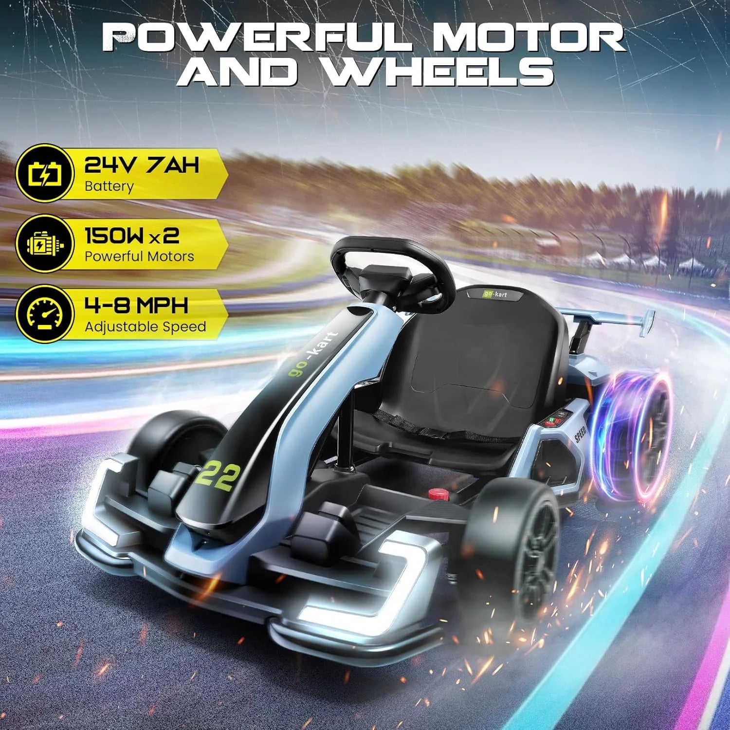 24V Kids Electric Drift Go Kart Car with Adjustable Seat,  300W 2 Speed Motor