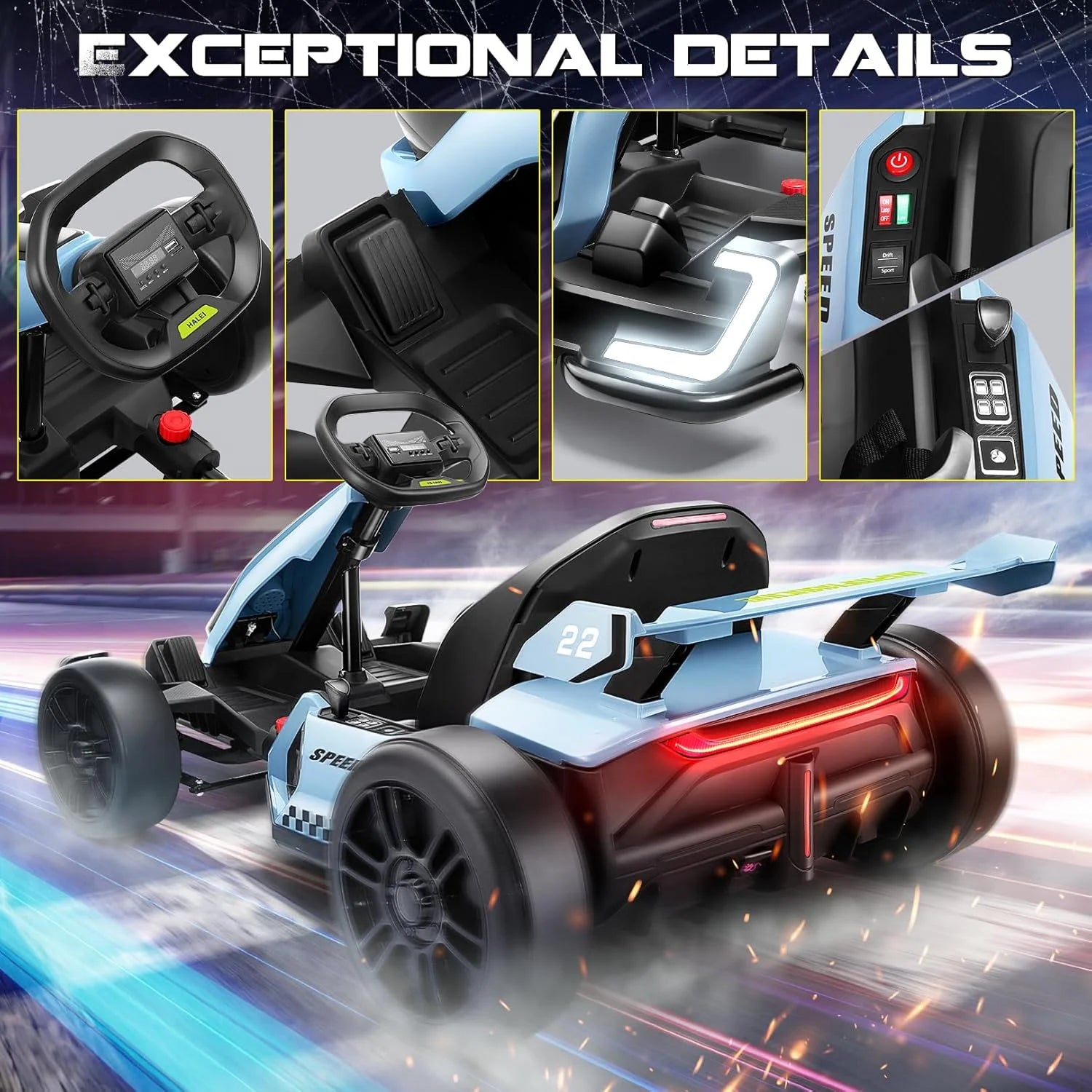 24V Kids Electric Drift Go Kart Car with Adjustable Seat,  300W 2 Speed Motor