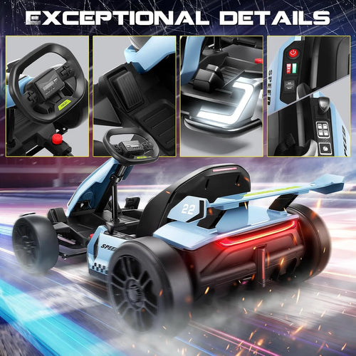 24V Kids Electric Drift Go Kart Car with Adjustable Seat,  300W 2 Speed Motor