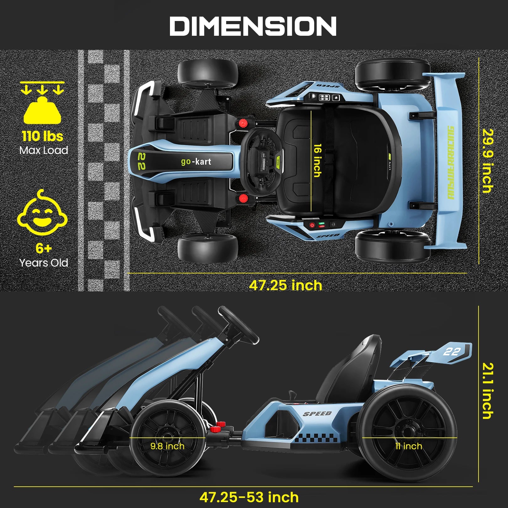 24V Kids Electric Drift Go Kart Car with Adjustable Seat,  300W 2 Speed Motor