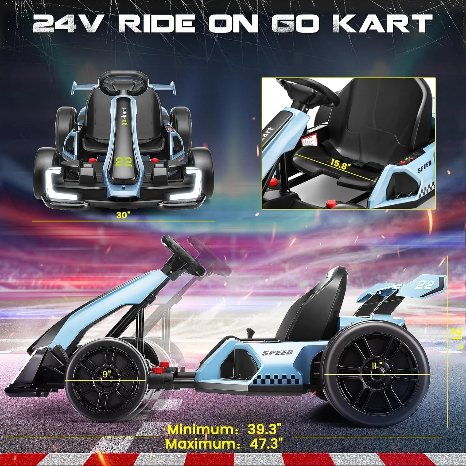 24V Kids Electric Drift Go Kart Car with Adjustable Seat,  300W 2 Speed Motor