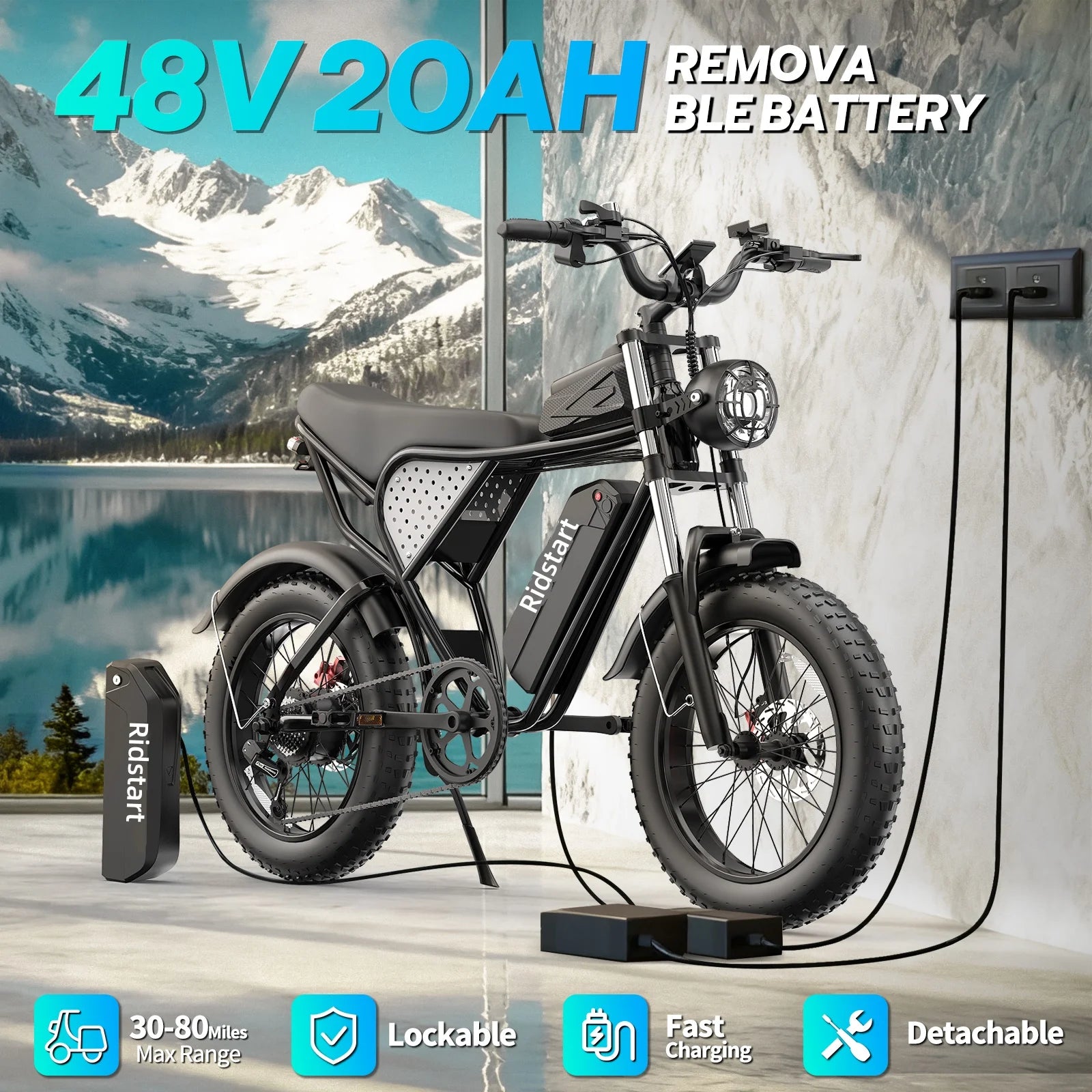 Shimano Ridstar Electric Bike 1500W 33MPH 48V  20" Fat Tire 7-Speed Motorcycle