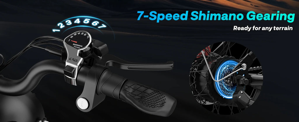Shimano Ridstar Electric Bike 1500W 33MPH 48V  20" Fat Tire 7-Speed Motorcycle