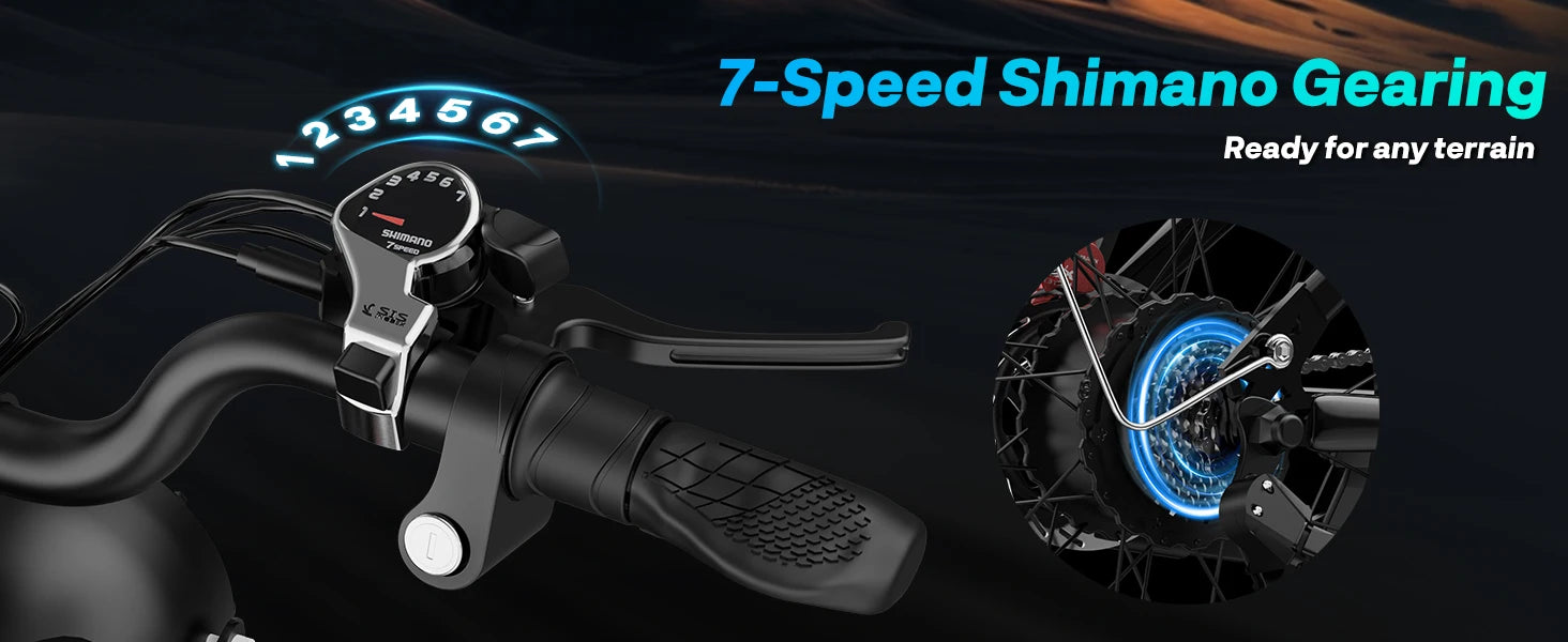 Shimano Ridstar Electric Bike 1500W 33MPH 48V  20" Fat Tire 7-Speed Motorcycle