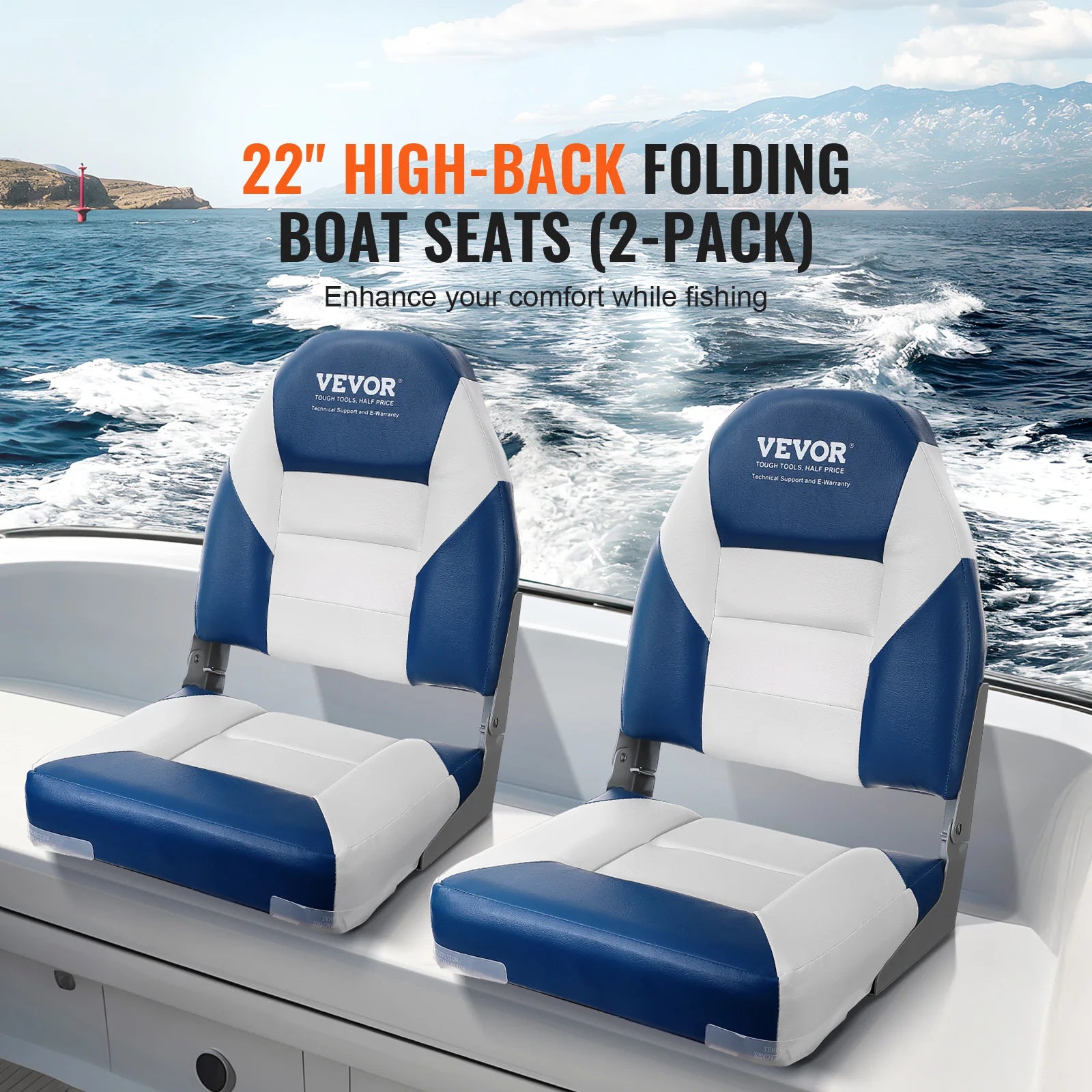 High Back Folding Boat Chair  Sponge Padding Fold-Down C 2-Pack