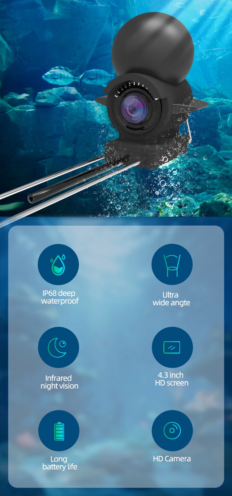 Handheld Fishing Underwater Depth Finder With Camera and Night Vision