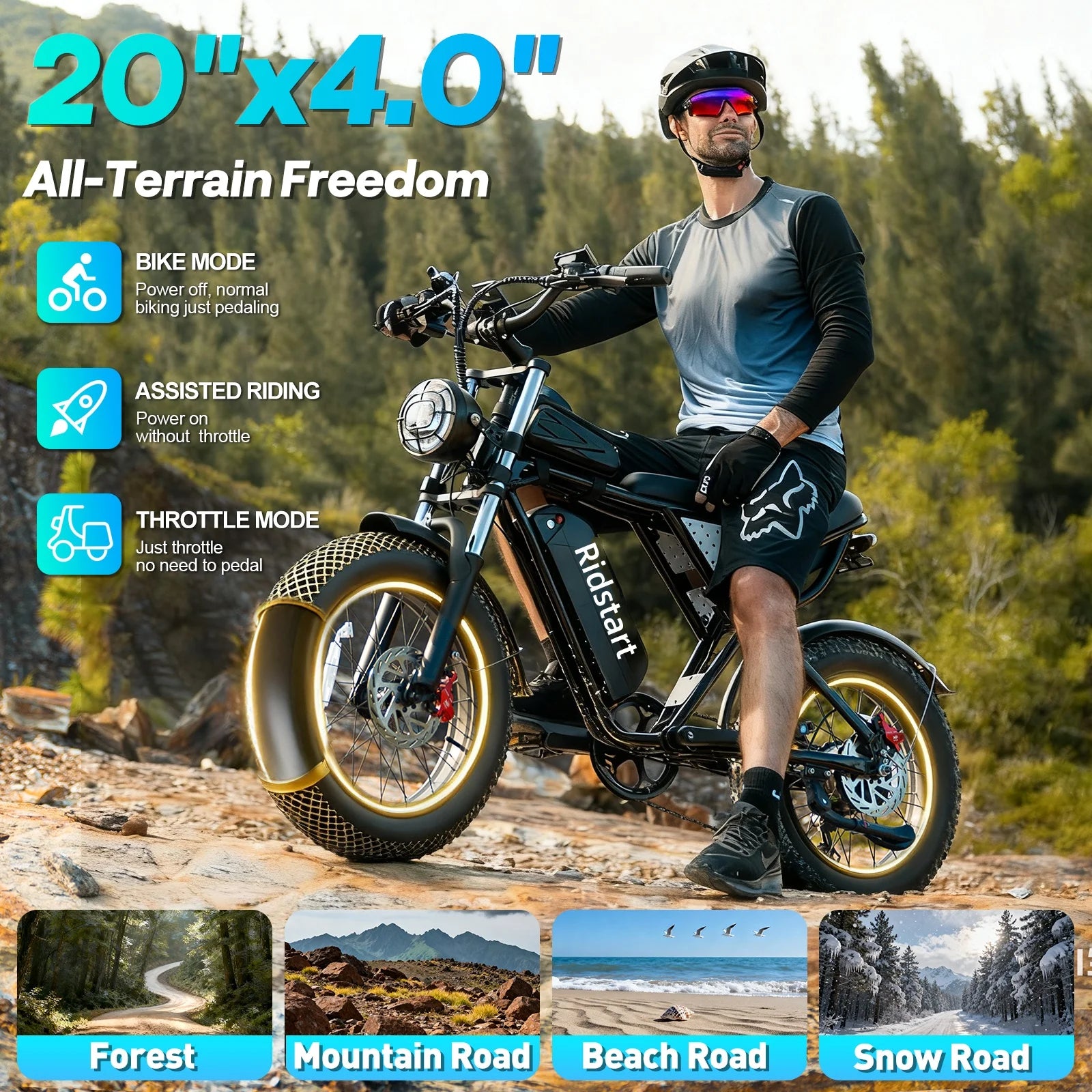 Shimano Ridstar Electric Bike 1500W 33MPH 48V  20" Fat Tire 7-Speed Motorcycle