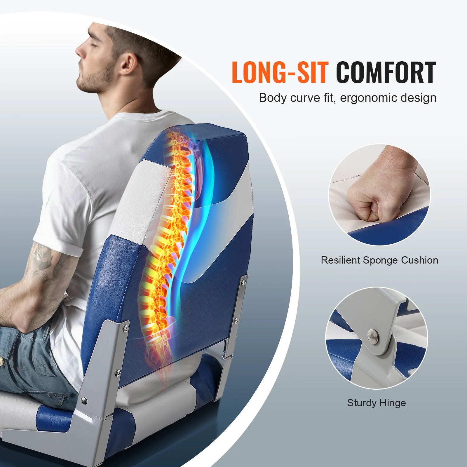 High Back Folding Boat Chair  Sponge Padding Fold-Down C 2-Pack