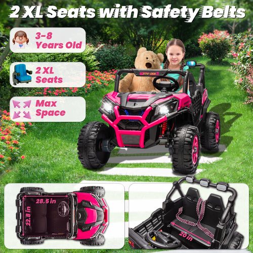 24V XL 2 Seater Ride on Toys Car for Girls, 2WD/4WD Switchable Off-Road UTV w/Long-Endurance Battery Power, 3-Speed Remote Control