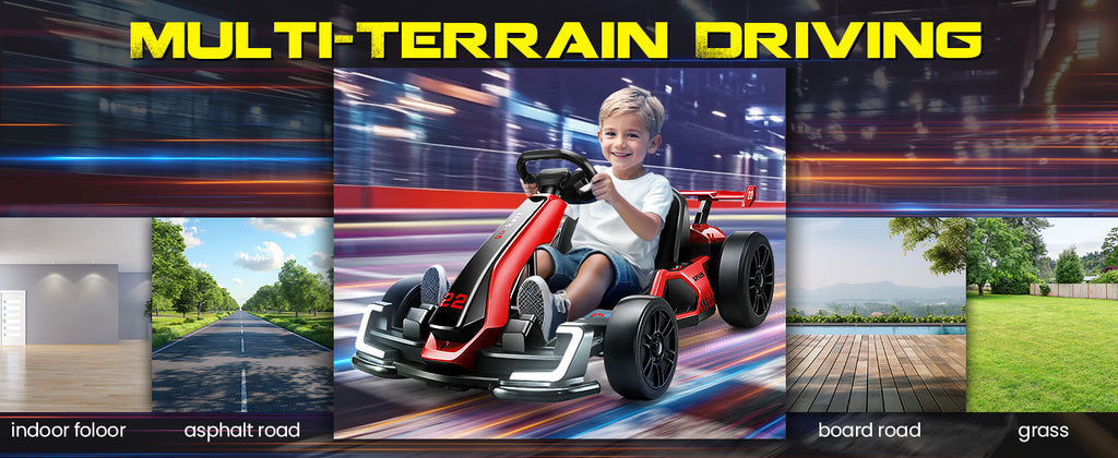 24V Kids Electric Drift Go Kart Car with Adjustable Seat,  300W 2 Speed Motor